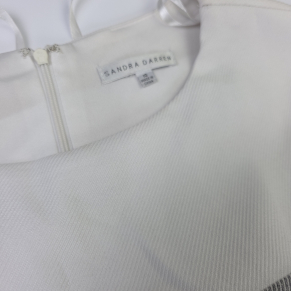 Sandra Darren Elegant Off White and Gray Striped Dress Sz 10 - Picture 7 of 12